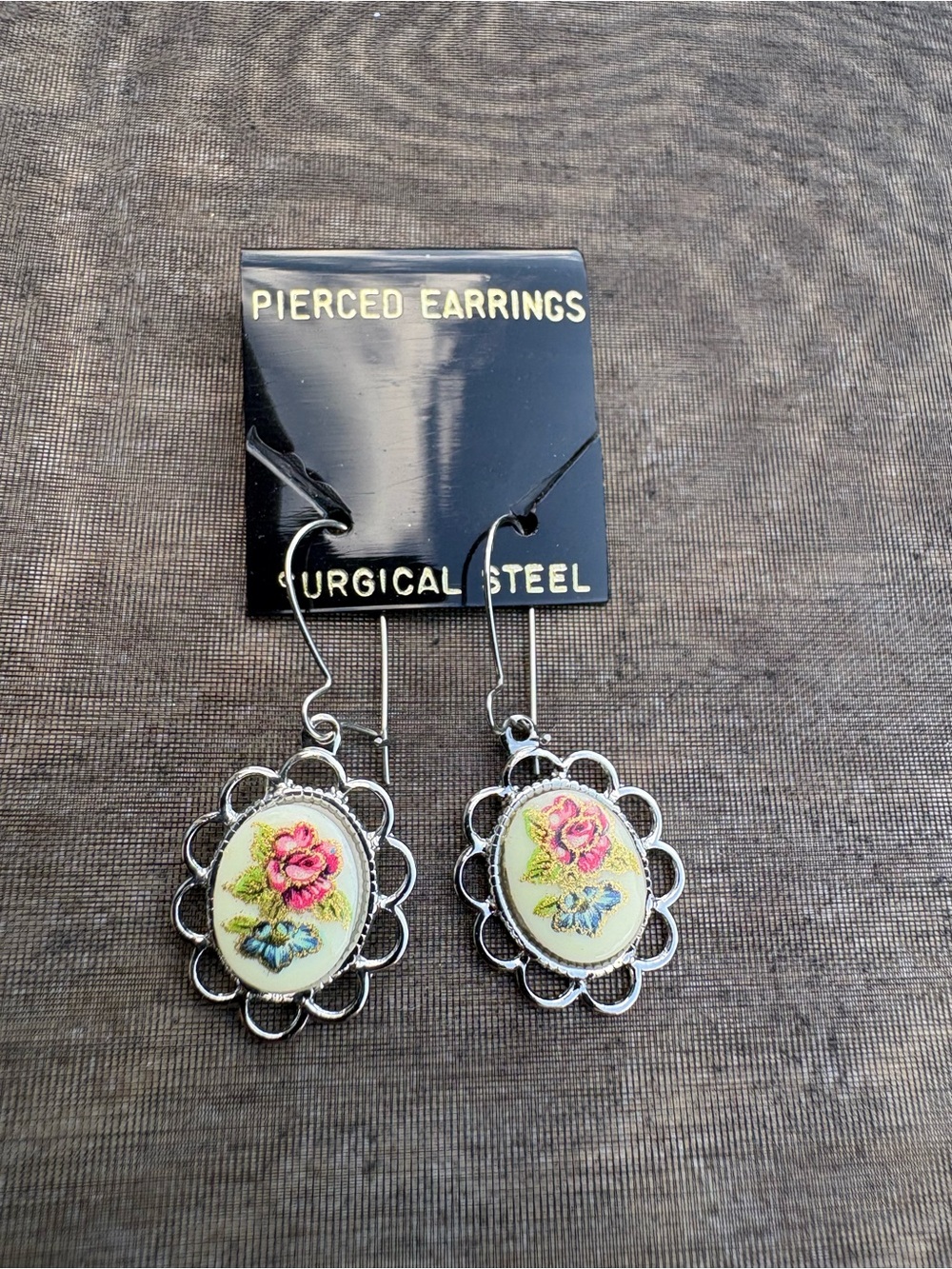 Floral Embroidered Drop Earrings in Pink and Blue